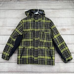 Triple Nickel 555 Plaid Snowboard Jacket Youth Boys 14 Black Yellow White